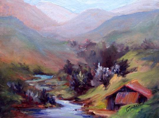 SALE: "Tucked Away" An original Calif Landscape Oil Painting by winning colorest Geri Acosta