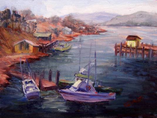 "Dockside" Orig Calif Plein-air Seascape by listed artist Geri Acosta