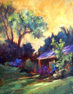 "Roof Shadows" Orig oil landscape painting by winning colorest Geri Acosta