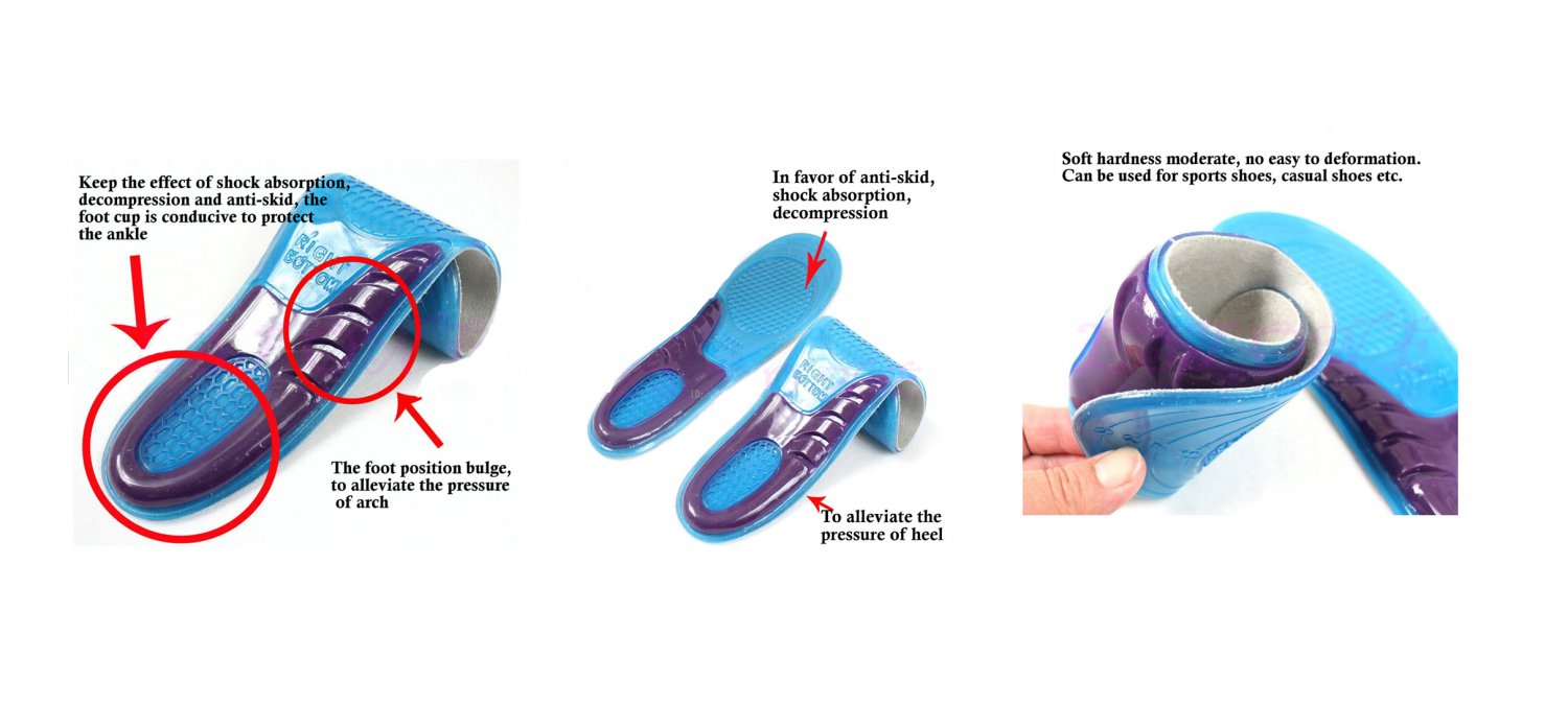 Men Women Orthotic Arch Support work boot silicone Massaging shoe Insole Run Pad