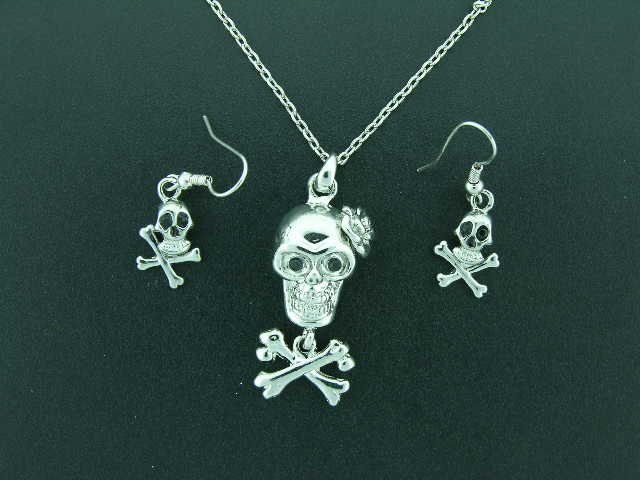 Skull and Crossbones Necklace Earrings set Gothic Goth Punk