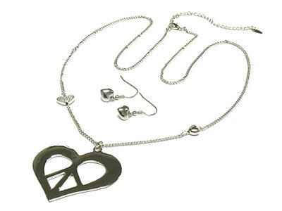 Heart Peace pendant long necklace and earring set