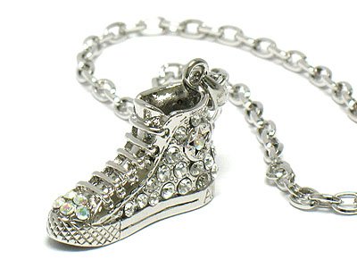 Basketball shoe sneaker crystal silver necklace pendant