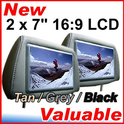 2 x 7" TFT LCD Headrest Autoradio for TV DVD MP3 Player (Beige, grey and black colour available)