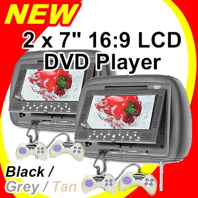 2 x 7" LCD Headrest DVD VCD CD MP3 JPG Player (Beige, grey and black colour available)