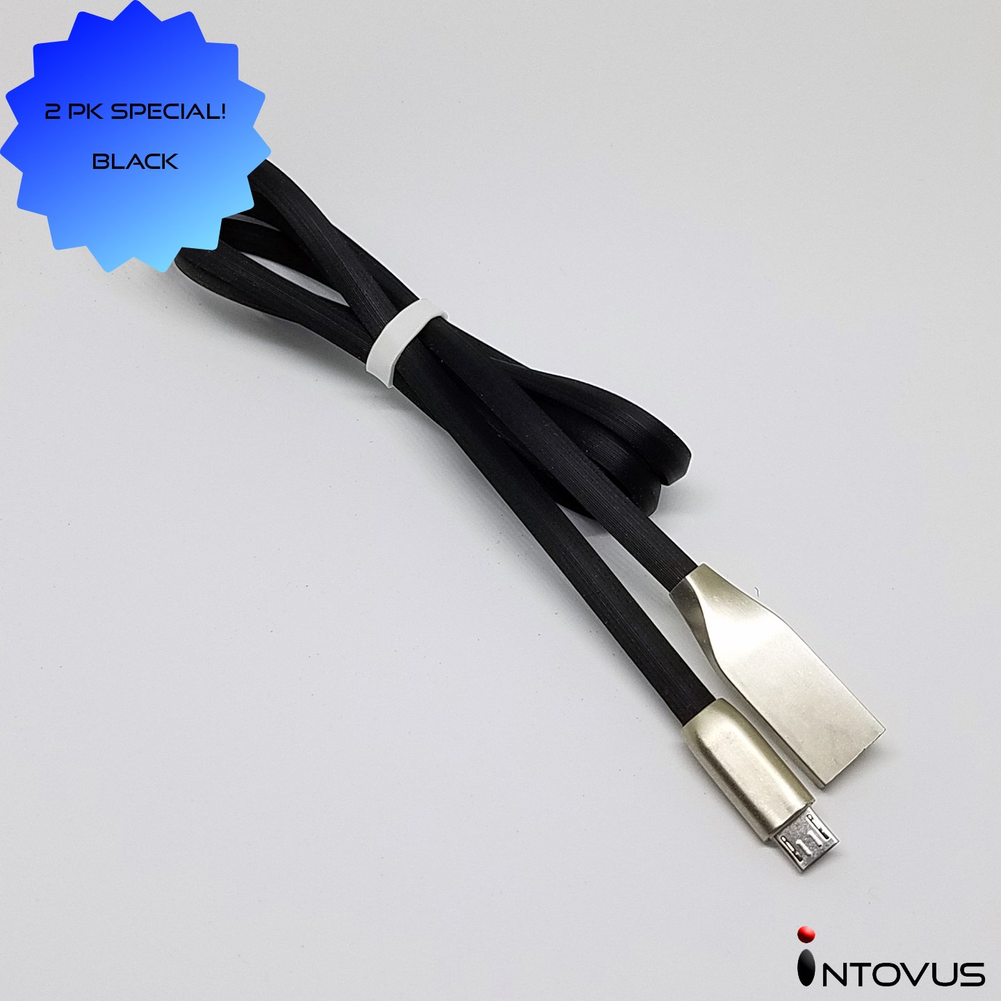 Intovus - Ultra Tough High Quality Mobile Android USB to microUSB Cable -- 2 pk (blk)