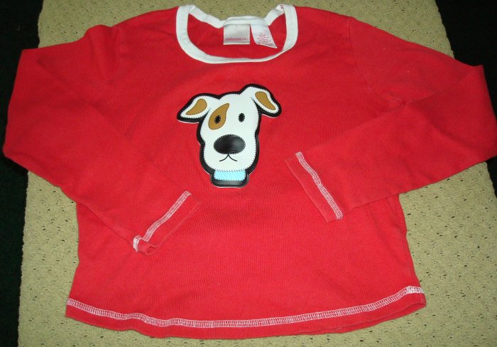 Girls Red Long Sleeve Top With Dog Face 10 12 L
