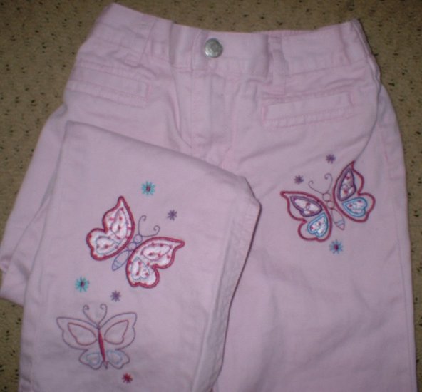 Girls Pink Butterfly Embroidered Jeans 5T