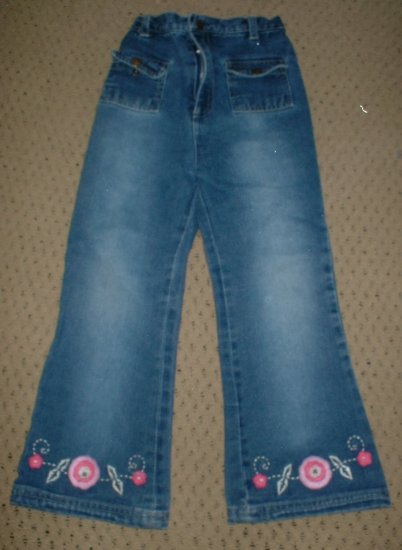 Girls Pre-fade Jeans with Embellished Flowers Size 5
