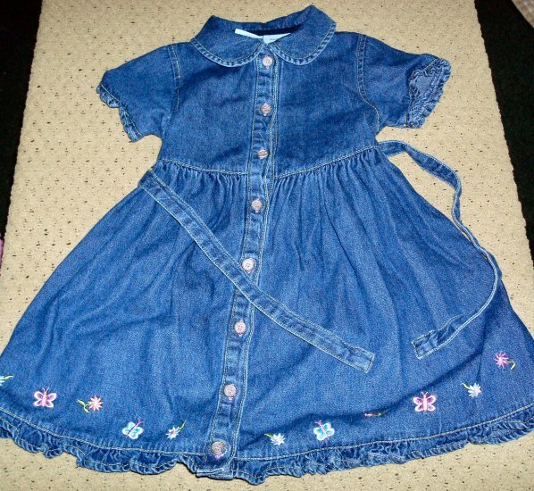 Girls Denim Dress with Embroidery 4T Toddler