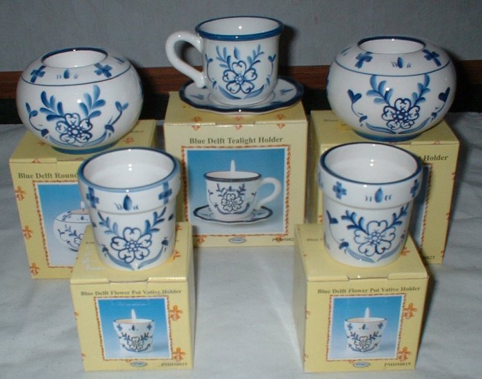 Blue Delft China Candle Holder Teacup Lot Set CL3