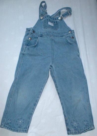 Girls Size 5T Denim Overalls with Embroidery
