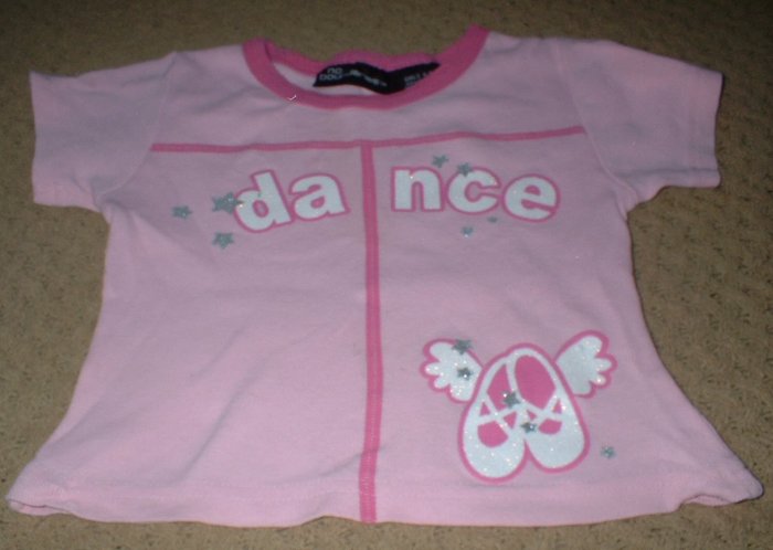 Girls Pink "Dance" Shirt with Ballet Slippers Size 4 5