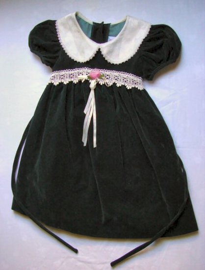 Girls Forest Green Velour and Lace Dress Size 5