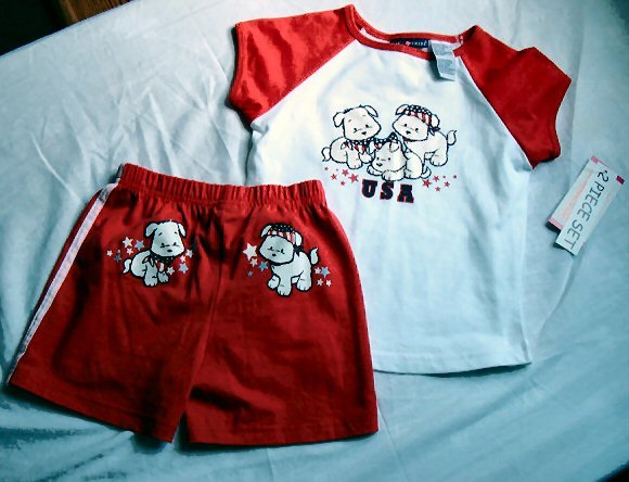 Girls Americana Puppy Outfit Size 5 6
