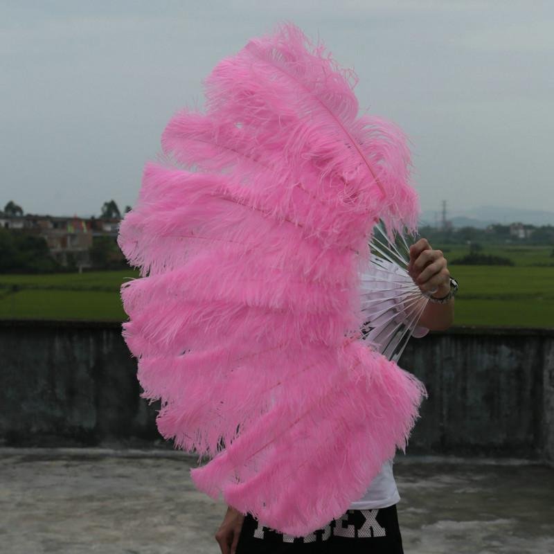 single layer Pink Ostrich Feather Fan Burlesque friend 25"x45"