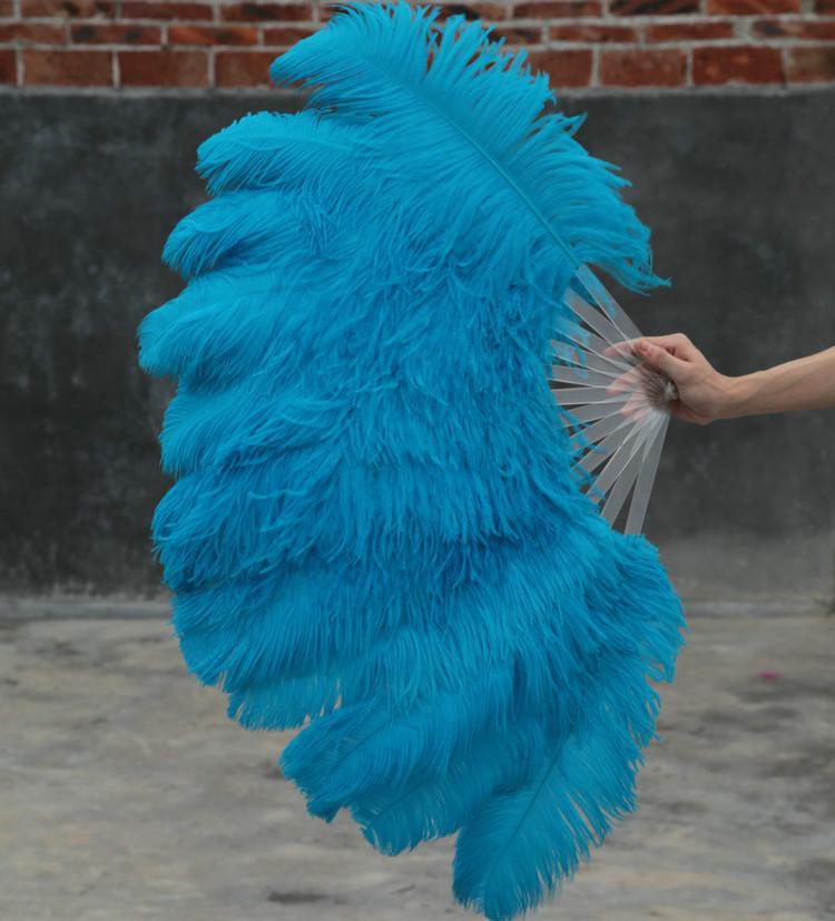 single layer Blue Ostrich Feather Fan Burlesque friend 25"x45"