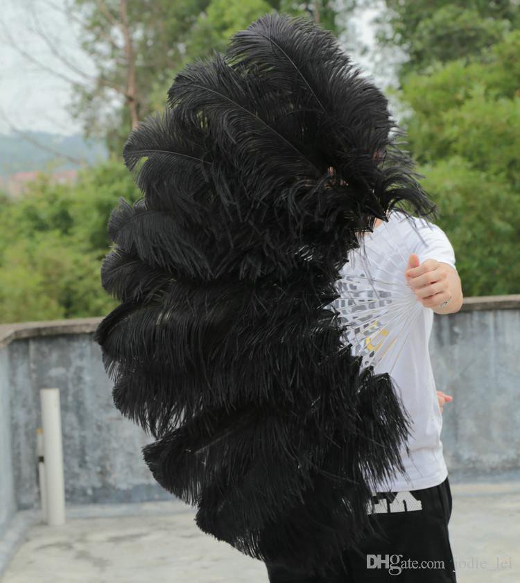 single layer Black Ostrich Feather Fan Burlesque friend 25"x45"