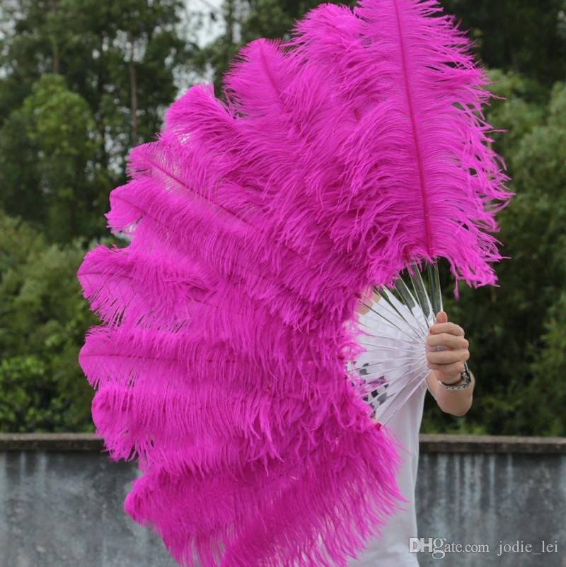 single layer Hotpink Ostrich Feather Fan Burlesque friend 25"x45"