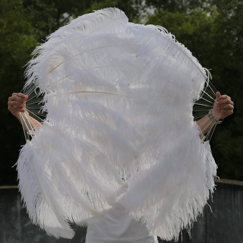 A pair White Single-layer Ostrich Feather fan 24"x41" burlesque dancer
