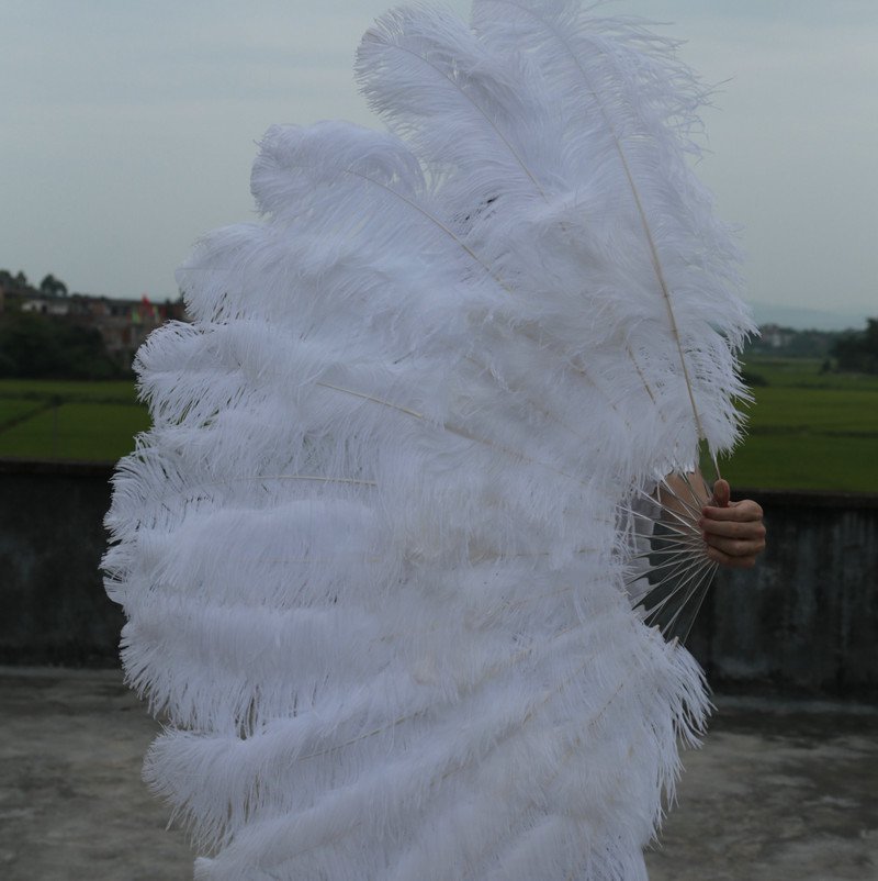 White Double layers Large Ostrich Feather Fan Burlesque dancer friends 30"x 54"