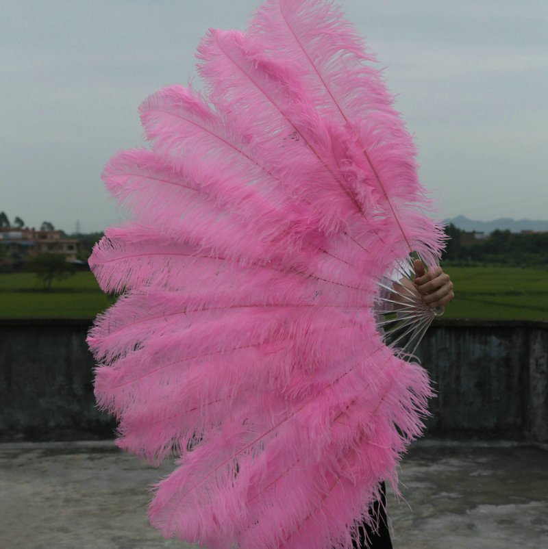 Pink Double layers Large Ostrich Feather Fan Burlesque dancer friends 30"x 54"