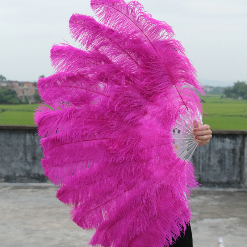 Hotpink Double Layers Large Ostrich Feather Fan Burlesque dancer friends 30"x 54"