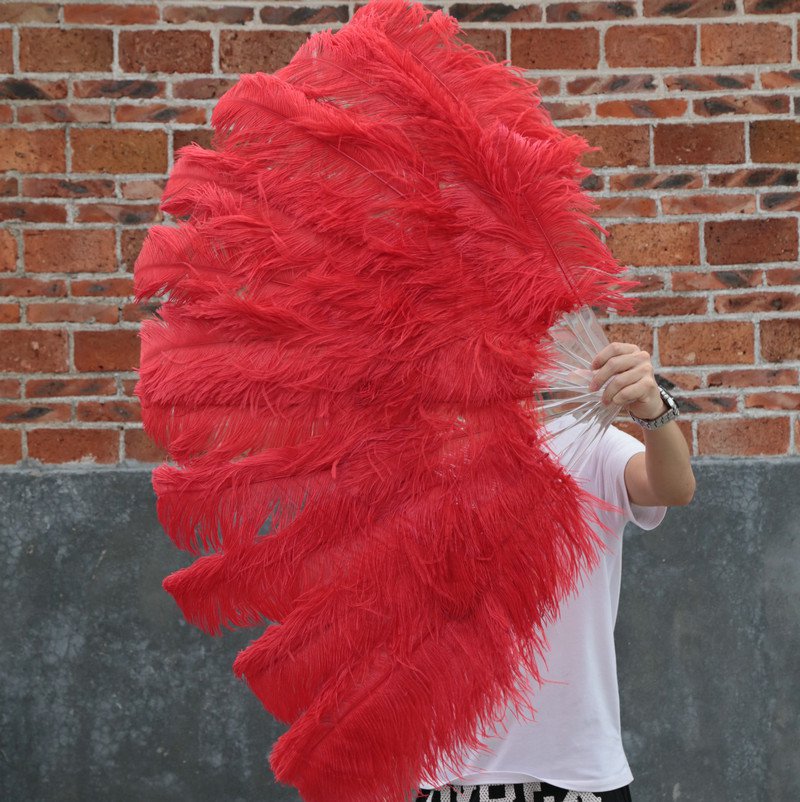 Red Double Layers Large Ostrich Feather Fan Burlesque dancer friends 30"x 54"