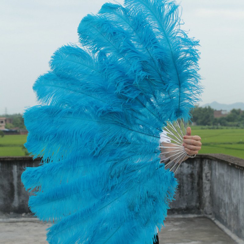 Blue Double Layers Large Ostrich Feather Fan Burlesque dancer friends 30"x 54"