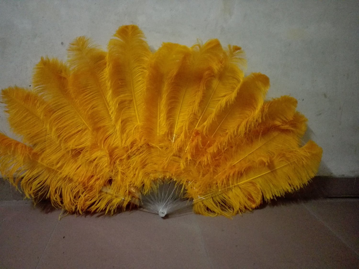 Gold Yellow Double Layers Large Ostrich Feather Fan Burlesque dancer friends 30"x 54"