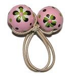 Handpainted Pink, Green & Brown Retro Flowers Pony Tail Holder