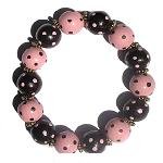 Handpainted Trendy Pink & Brown Dots Adult Stretch Bracelet