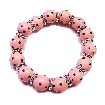 Handpainted Chocolate & Pink Polka Dot Adult Stretch Bracelet