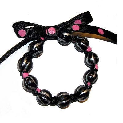Handpainted Black Polka Dot Zebra Bow Bracelet