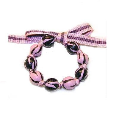 Handpainted Pink & Brown Zebra Bow Bracelet