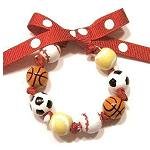 Handpainted Sports Fanatic Tennis Soccer Baseball Bow Bracelet