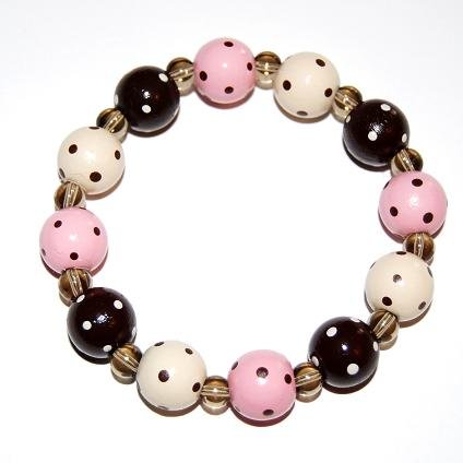 Handpainted Pink Cream & Brown Adult Stretch Bracelet