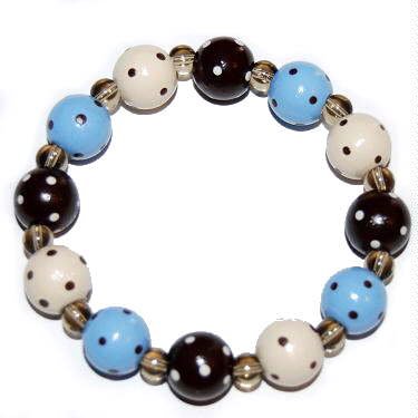 Handpainted Blue Cream & Brown Adult Stretch Bracelet