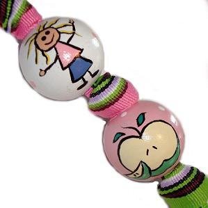 Handpainted Trendy Pink & Green Teacher Gift Keychain