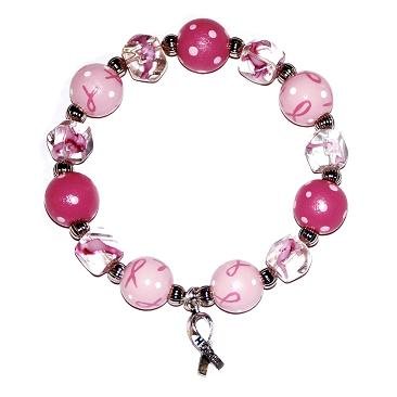 Handpainted Pink Ribbon Breast Cancer Awareness Adult Stretch Bracelet
