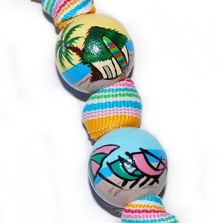 Tiki Hut Caribbean Island Handpainted Grosgrain Ribbon Keychain