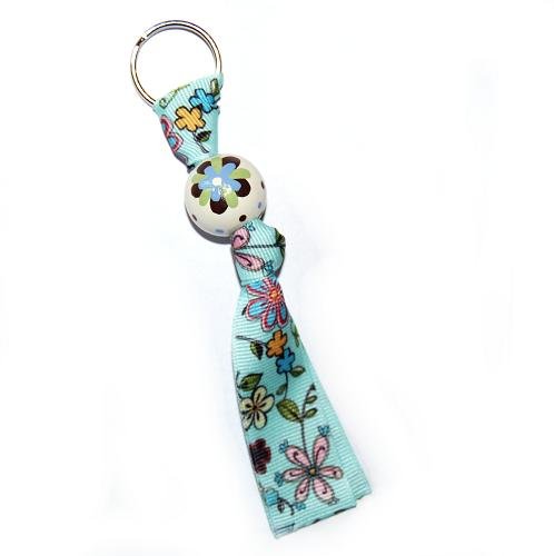 Blue and Brown Retro Flower Keychain Clip