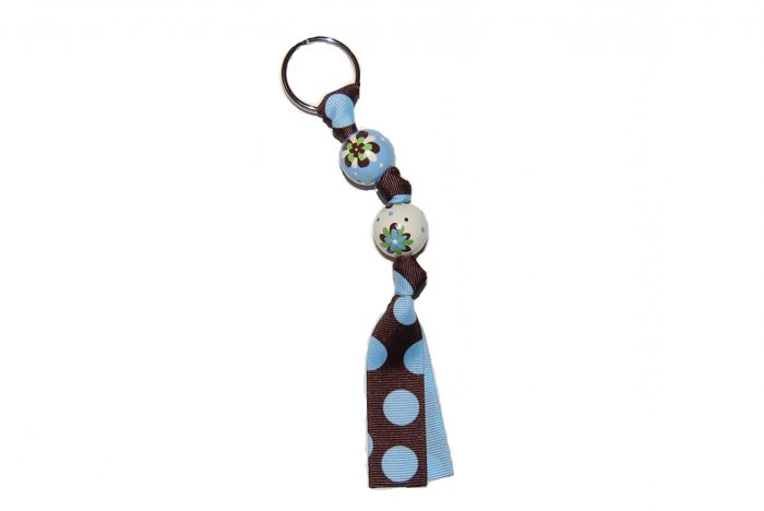 Handpainted Retro Brown & Blue Flower Keychain