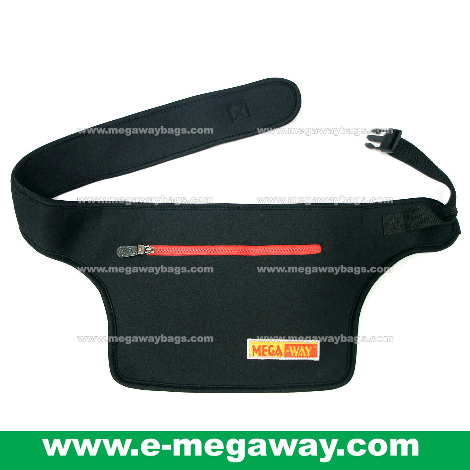 Megaway Black Travel Waist Bag (Adjustable Belt) Purse Pouch Wallet Neoprene MegawayBags #CC-0877