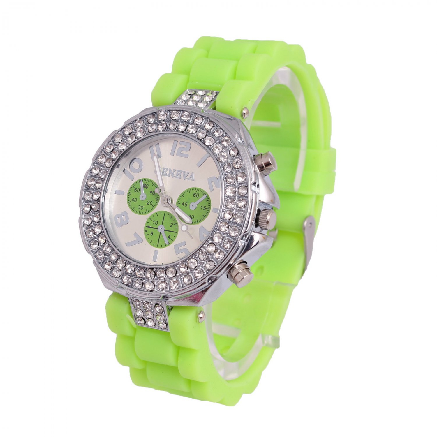GENEVA WATCH GREEN W/CRYSTAL RUBBER SILICONE BAND