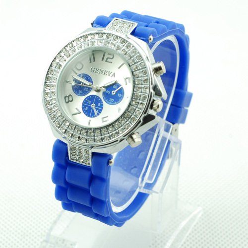 GENEVA WATCH BLUE W/CRYSTAL RUBBER SILICONE BAND