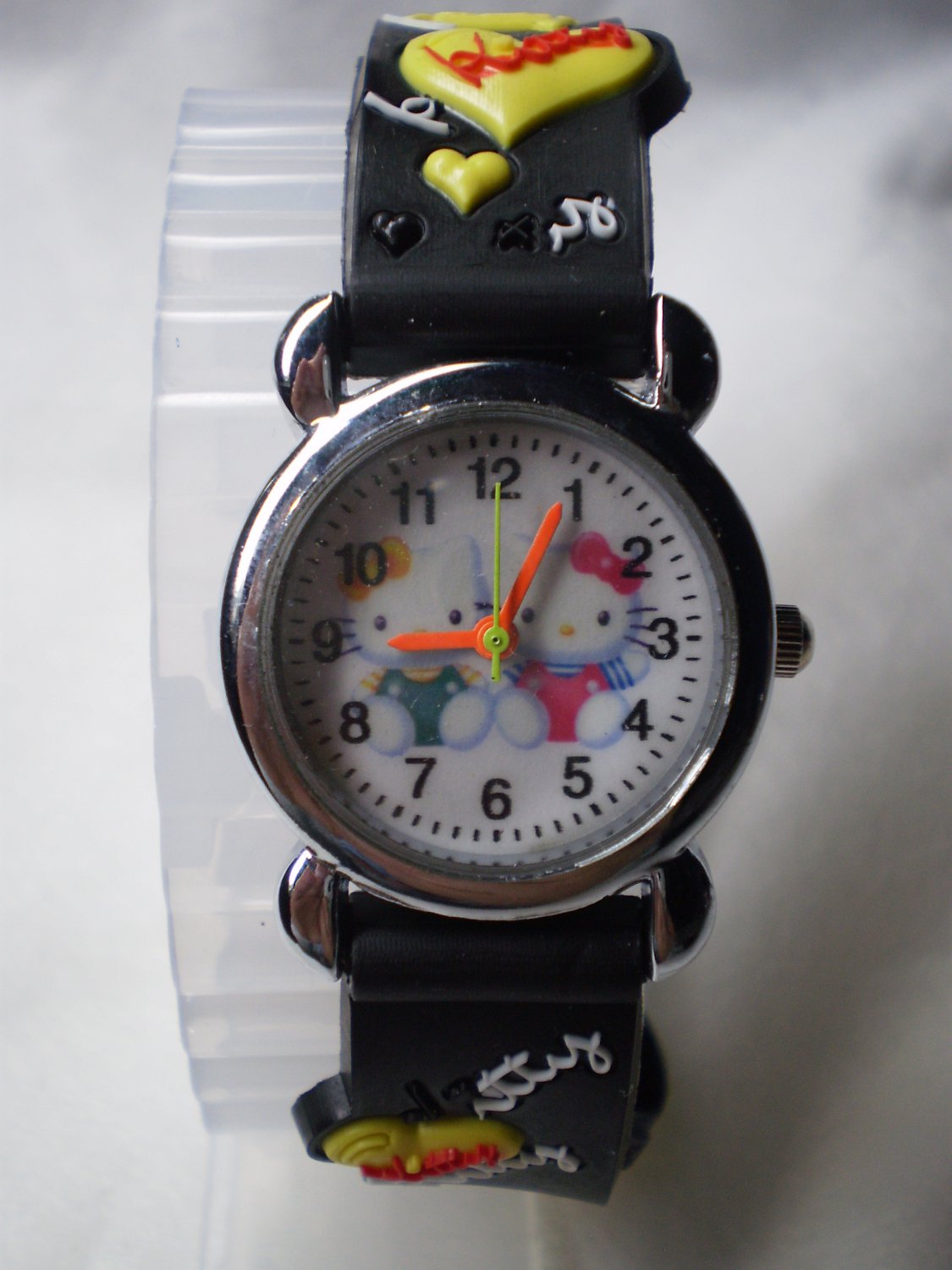 Hello Kitty 3 dimensional wrist children watch with black rubber band