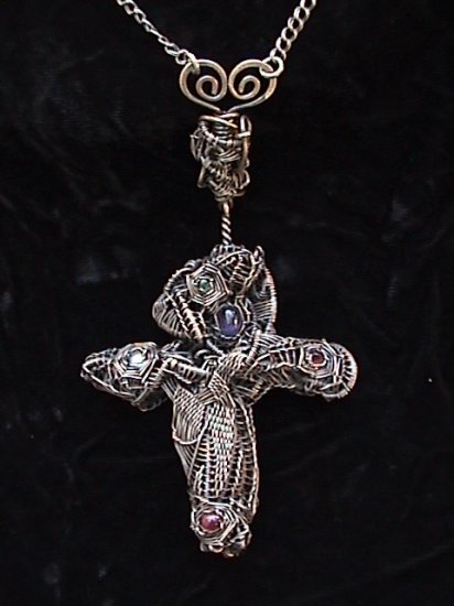 Woven Sterling Cross and Chain