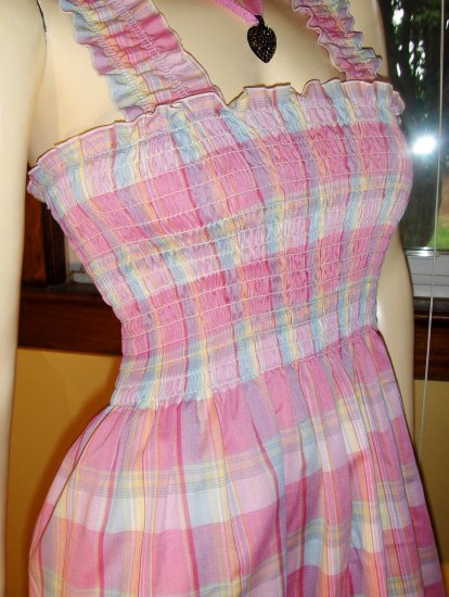 pink plaid pinafore dress