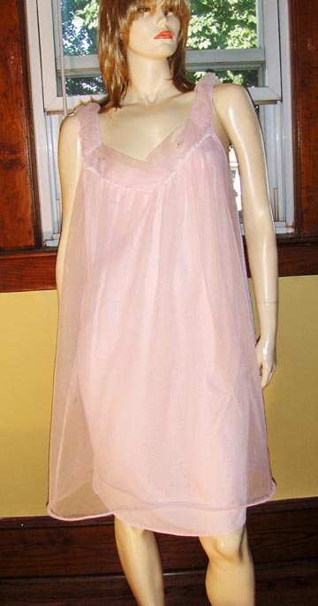 S Girly Glam Pink Double Nylon Chiffon Babydoll Nightgown Xl